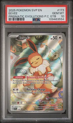 2025 POKEMON PRISMATIC EVOLUTIONS POKEMON CENTER ETB SVP PROMO #173 EEVEE PSA 10 - Image 1