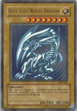 1996 TCG HOLO Blue Eyes White Dragon Ultra Rare Unlimited #SDK-001 Played - Image 1
