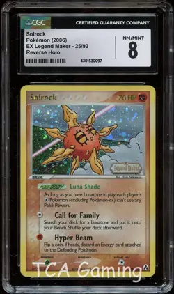 CGC 8 NM-MINT Solrock 25/92 EX Legend Maker REVERSE HOLO Pokemon Card 097 - Image 1