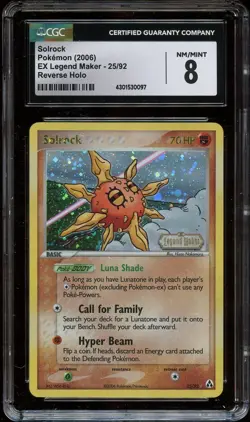 CGC 8 NM-MINT Solrock 25/92 EX Legend Maker REVERSE HOLO Pokemon Card 097 - Image 2