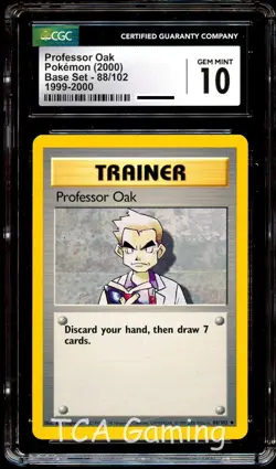 CGC 10 GEM MINT Professor Oak 88/102 Base Set 1999-2000 Pokemon Card - Image 1