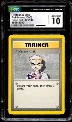 CGC 10 GEM MINT Professor Oak 88/102 Base Set 1999-2000 Pokemon Card - Image 2