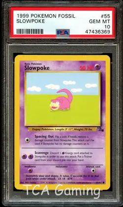 PSA 10 GEM MINT Slowpoke 55/62 Fossil 1999-2000 (Red Logo) Pokemon Card 369 - Image 1