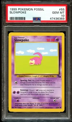 PSA 10 GEM MINT Slowpoke 55/62 Fossil 1999-2000 (Red Logo) Pokemon Card 369 - Image 2