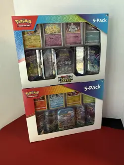 LOT of 2! SEALED Costco Pokemon Scarlet & Violet Paldean Fates Mini Tin 5-Pack - Image 1