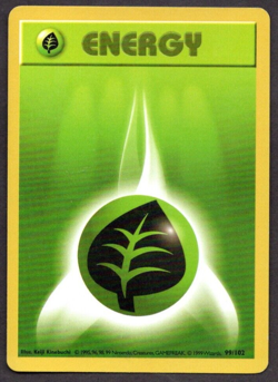 Grass Energy 99/102 Shadowless Common Base Set Unlimited Pokemon Card 1999 LP/MP - Image 1