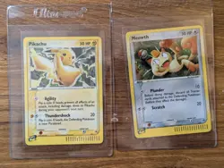 2X LOT 2003 RAW Pokemon Pikachu 12 & Meowth 13 HOLO Black Star MINT NM 013 012 - Image 1