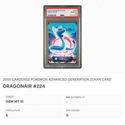 PSA 10 GEM MINT Dragonair #224 Carddass Zukan Advanced Gen. Bandai Pokemon POP 6 - Image 2