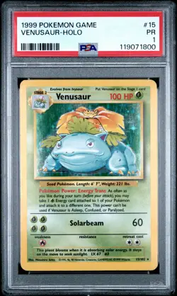 1999 POKEMON BASE SET UNLIMITED #15 VENUSAUR-HOLO PSA 1 - Image 1