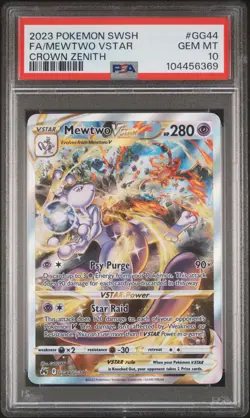 2023 POKEMON SWORD & SHIELD CROWN ZENITH #GG44 FULL ART/MEWTWO VSTAR PSA 10 - Image 1