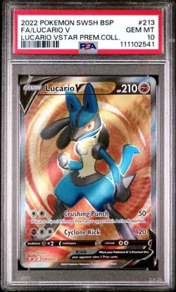LUCARIO V #213 PSA 10 2022 GEM MINT Full Art Black Star Promo VSTAR Prem Pokemon - Image 1