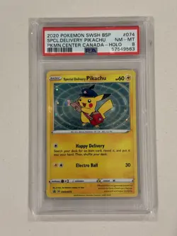 2020 Pokemon Special Delivery Pikachu Black Star Promo SWSH074 PSA 8 - Image 1