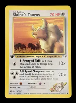 Blaine's Tauros - 1st Edition - 64/132 Gym Heroes - Pokemon TCG - 2000 - Image 1