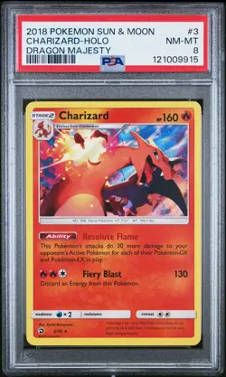 2018 POKEMON SUN & MOON DRAGON MAJESTY #3 CHARIZARD-HOLO PSA 8 - Image 1