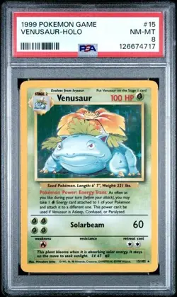 1999 Pokemon Game Venusaur-Holo #15 PSA NM-MT 8 - Image 1