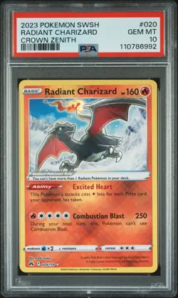 2023 POKEMON SWORD & SHIELD CROWN ZENITH #020 RADIANT CHARIZARD PSA 10 - Image 1