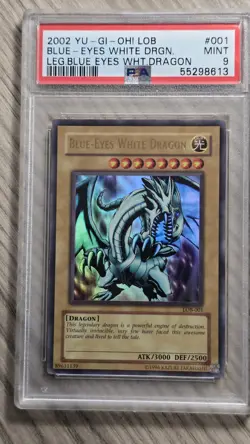 YuGiOh 2002 Blue Eyes White Dragon LOB-001 OG Stamp PSA 9 - Image 1