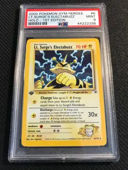 PSA 9 MINT Lt. Surge's Electabuzz 6 Gym Heroes 1st Edition Holo Pokemon Card - Image 1