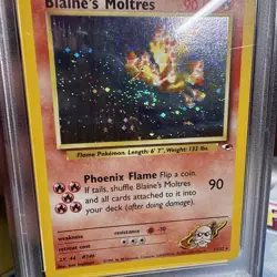 Pokemon Blaine's Moltres W / Swirl Gym Heroes 1/132 Psa 6 - Image 3