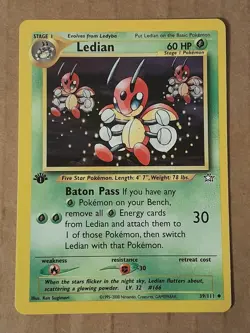 Pokemon Ledian 39/111 Neo Genesis 1st Edition LP See Pictures - Image 1