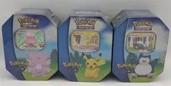 Set of 3 Factory Sealed 2022 Pokemon GO Gift Tins Pikachu Snorlax and Blissey - Image 1