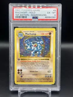 1st Edition Shadowless Machamp 8/102 Base Set Pokemon PSA 6 EX-MT WOTC Holo - Image 1