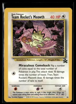 Team Rocket's Meowth 18 Black Star Rare Promo WOTC Pokemon Card LP - Image 1