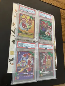 PSA 10 Digimon Set of 4 Holiday Event Cards Agumon Patomon Gabumon Tentomon - Image 1