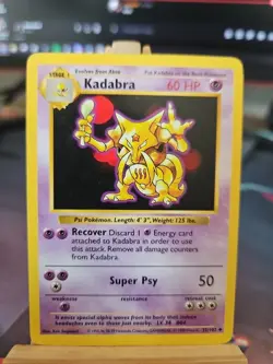 Pokemon Kadabra TCG Uncommon Card 32/102 Shadowless, Base Set, Light Play LP - Image 1