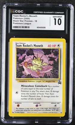 2000 Pokemon English | Black Star Promo | Team Rocket’s Meowth #18 | CGC 10 - Image 1