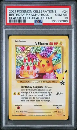 2021 POKEMON CELEBRATIONS CLASSIC COLLECTION #24 BIRTHDAY PIKACHU-HOLO PSA 10 - Image 1