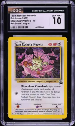 2000 Pokemon League Black Star Promo Team Rocket's Meowth #18 CGC 10 GEM MINT - Image 1