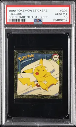 1999 POKEMON STICKERS SER 1 RARE GOLD STICKERS #G08 PIKACHU PSA 10 - Image 1