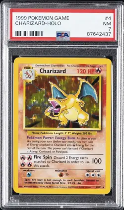 1999 POKEMON BASE SET UNLIMITED #4 CHARIZARD-HOLO PSA 7 - Image 1
