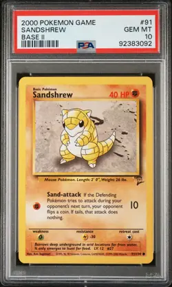 2000 POKEMON BASE SET 2 #91 SANDSHREW PSA 10 - Image 1