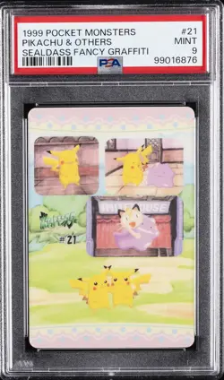 1999 POCKET MONSTERS SEALDASS FANCY GRAFFITI #21 PIKACHU & OTHERS PSA 9 - Image 1