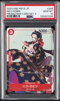 2023 ONE PIECE JPN PROMOS PROMOTION CARD SET 3 #008 NICO ROBIN PSA 10 - Image 1