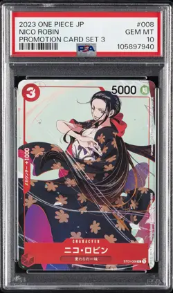 2023 ONE PIECE JPN PROMOS PROMOTION CARD SET 3 #008 NICO ROBIN PSA 10 - Image 1