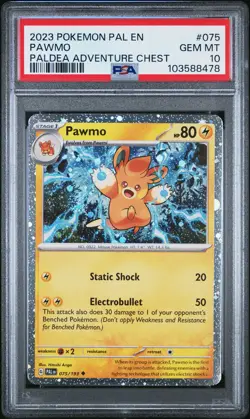 2023 POKEMON PAL EN-PALDEA EVOLVED PALDEA ADVENTURE CHEST #075 PAWMO PSA 10 - Image 1