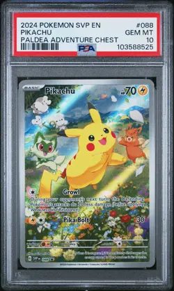 2024 POKEMON SVP EN-SV BLACK STAR PROMO PALDEA ADVENTURE CHEST PIKACHU PSA 10 - Image 1