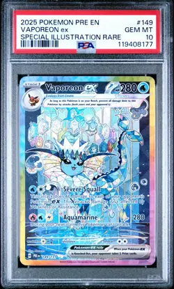 2025 POKEMON PRE EN-PRISMATIC EVOLUTIONS #149 VAPOREON EX PSA 10 - Image 1