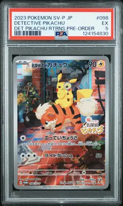 2023 POKEMON JPN SV-P PROMO #098 DETECTIVE PIKACHU PSA 5 - Image 1