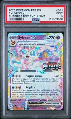 2025 POKEMON PRE EN-PRISMATIC EVOLUTIONS SURPRISE BOX EXCLUSIVE SYLVEON EX PSA 9 - Image 1