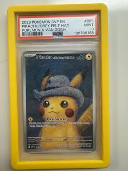 Pokemon Pikachu TCG Grey Felt Hat #085 Van Gogh Promo Card PSA 9 - Image 1