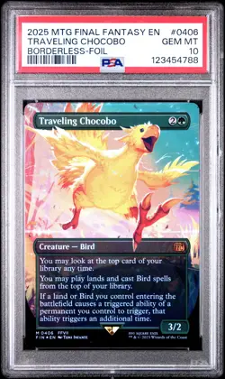 2025 MTG FINAL FANTASY BORDERLESS-FOIL #0406 TRAVELING CHOCOBO PSA 10 - Image 1