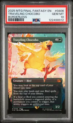 2025 MTG FINAL FANTASY BORDERLESS #0406 TRAVELING CHOCOBO PSA 10 - Image 1