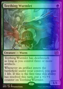 MTG Magic the Gathering Teething Wurmlet (192/399) The Brothers' War LP FOIL - Image 1