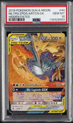 2019 POKEMON SUN & MOON HIDDEN FATES #44 MOLTRES & ZAPDOS & ARTICUNO GX PSA 10 - Image 1