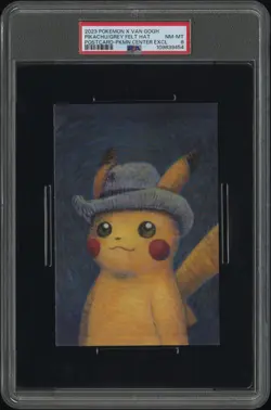 2023 POKEMON X VAN GOGH POSTCARD PIKACHU WITH GREY FELT HAT PSA 8 - Image 1