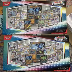 2x Pokemon Prismatic Evolutions Lucario EX and Tyranitar EX Premium Collection - Image 1